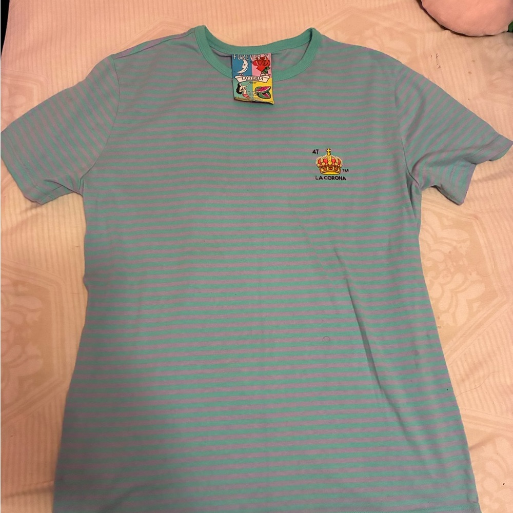 Forever 21 Mint Green and Light Pink Striped Short Sleeve Tee